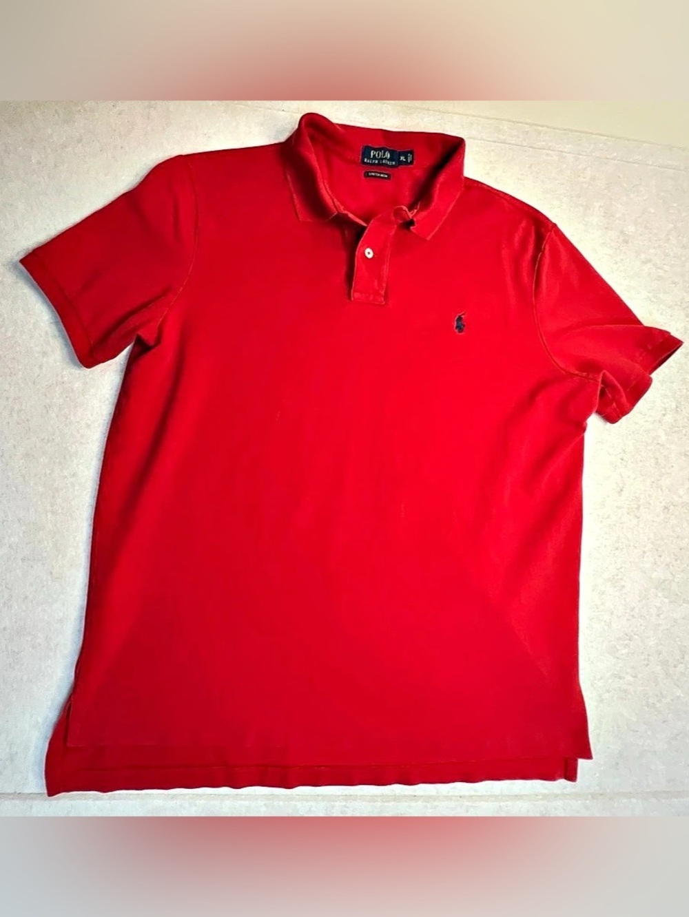 Polo Ralph Lauren Men's XL Red Stretch Mesh Short Sleeve Polo Shirt Blue Pony